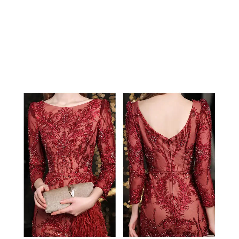 Queen Temperament Evening Dress Female Fishtail Red Heavy Industry