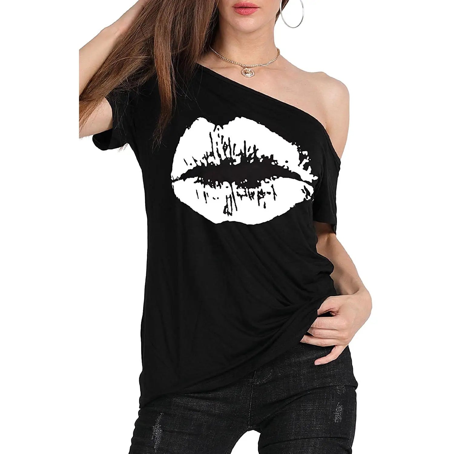 Women’s Loose Shoulder Versatile Printed T-shirt