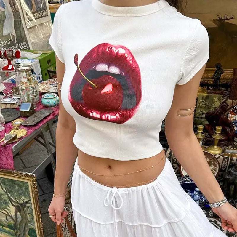 European And American Retro Printed Foreign Trade T-shirt Cute Solid Color