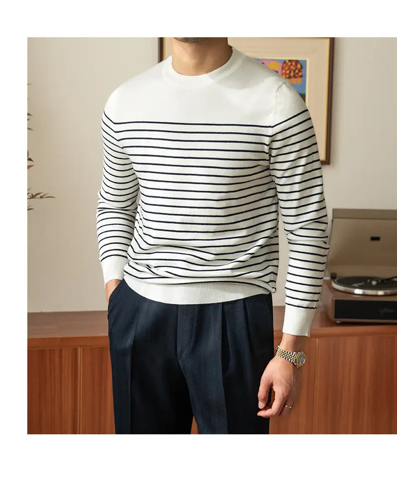 Business Commute Striped Design Contrast Color Long Sleeves Knitwear