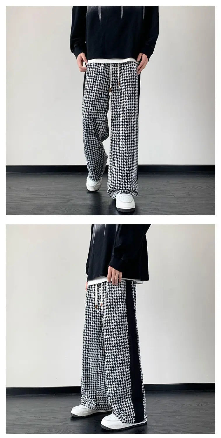 Houndstooth Stitching Chenille Casual Pants