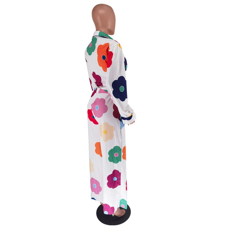 Women’s Fashion Casual Digital Printed Flowers Blouse And Pants