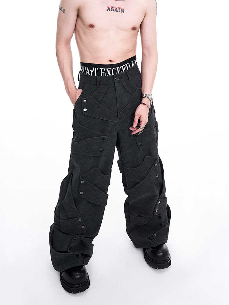 Deconstruction Stitching Design Heavy Leather Pants