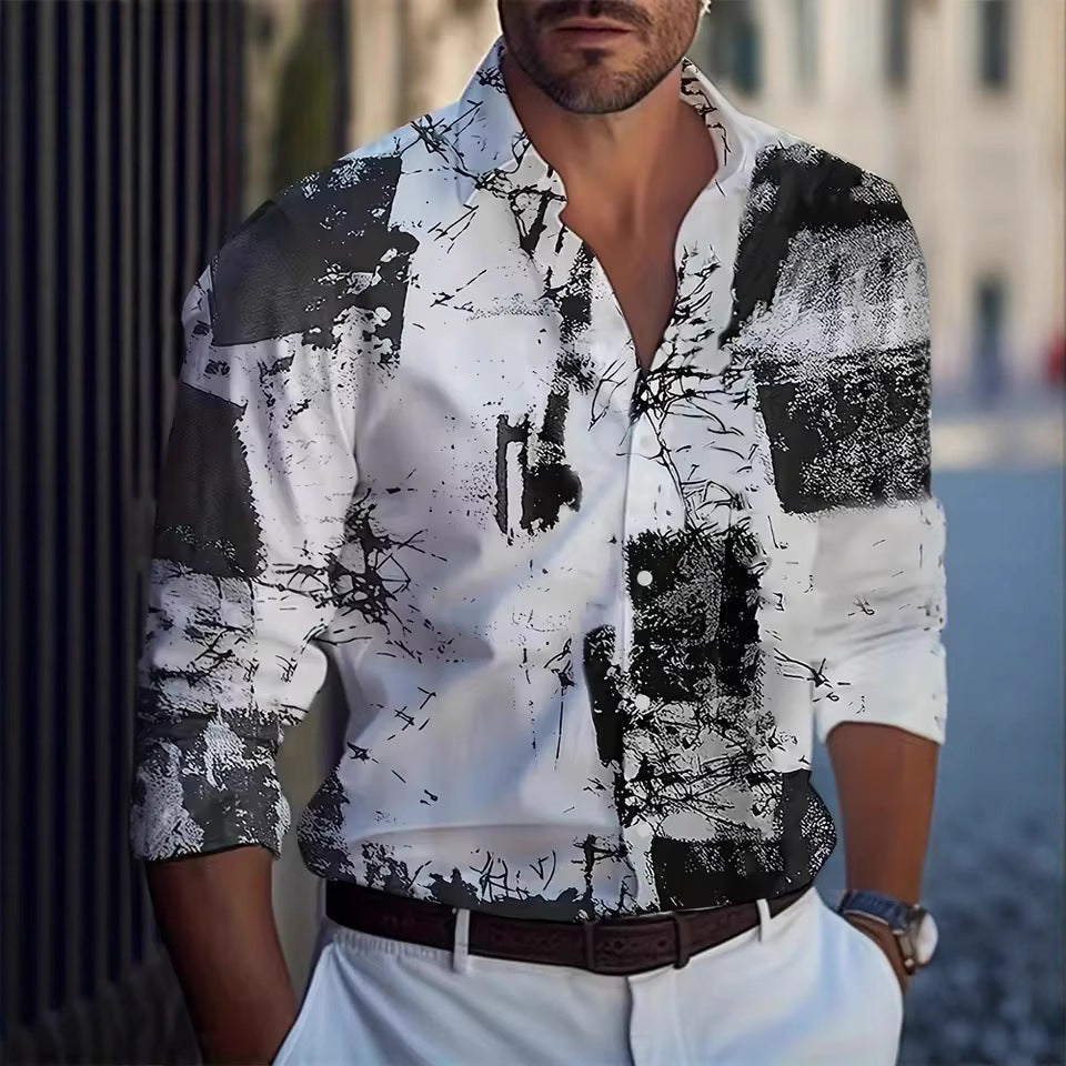 Men’s Long Sleeve Shirt Palm Tree And Striped Printed Shirt Everyday Fashion Men’s Casual Shirt
