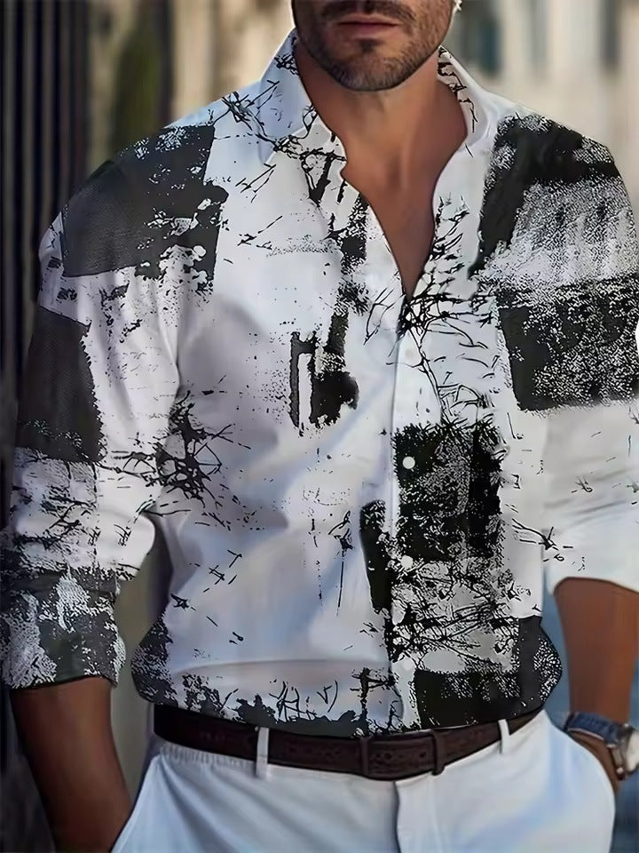 Men’s Long Sleeve Shirt Palm Tree And Striped Printed Shirt Everyday Fashion Men’s Casual Shirt - 70000EV / XS