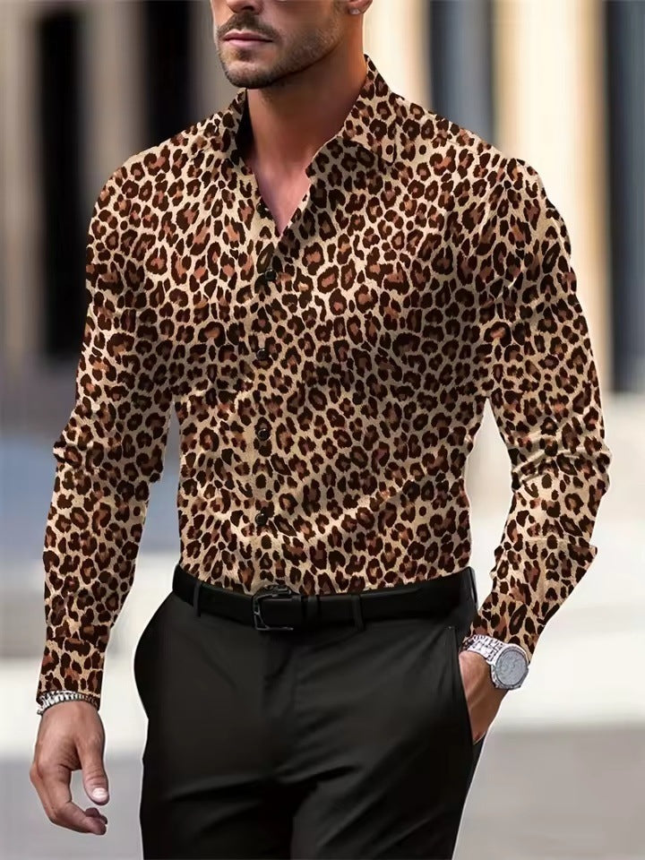 Men’s Long Sleeve Shirt Palm Tree And Striped Printed Shirt Everyday Fashion Men’s Casual Shirt - 70000EW / XS