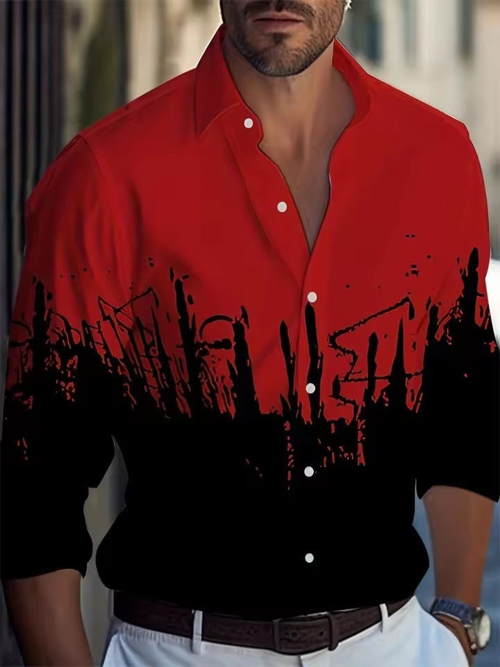 Men’s Long Sleeve Shirt Palm Tree And Striped Printed Shirt Everyday Fashion Men’s Casual Shirt - 70000F3 / XS