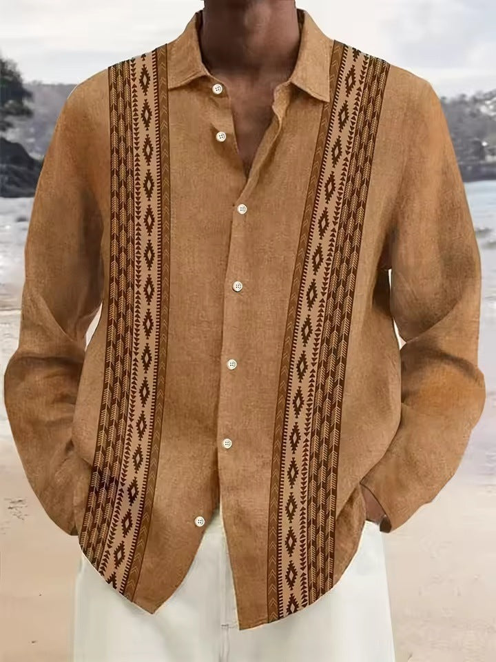 Men’s Long Sleeve Shirt Palm Tree And Striped Printed Shirt Everyday Fashion Men’s Casual Shirt - 70000F5 / XS