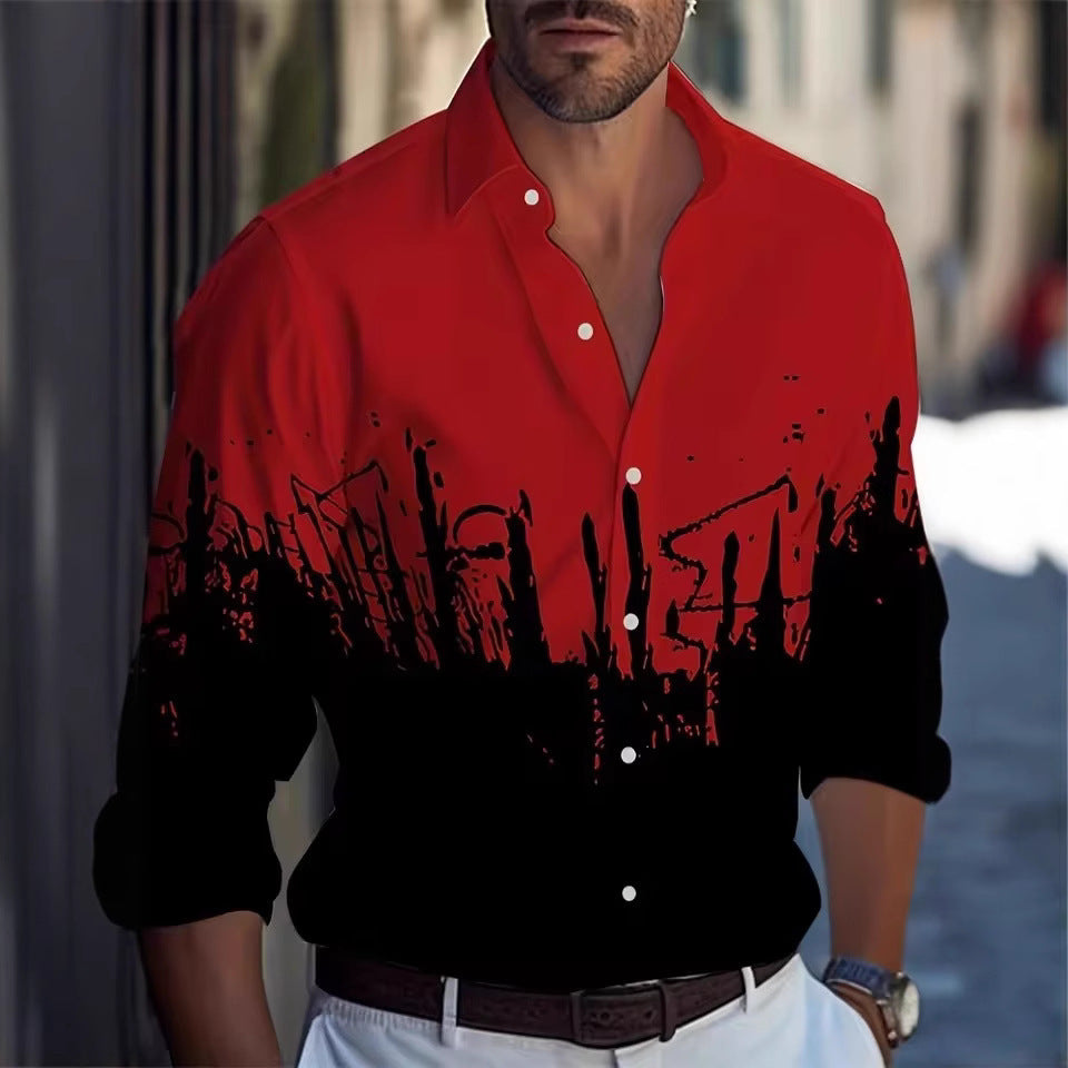 Men’s Long Sleeve Shirt Palm Tree And Striped Printed Shirt Everyday Fashion Men’s Casual Shirt