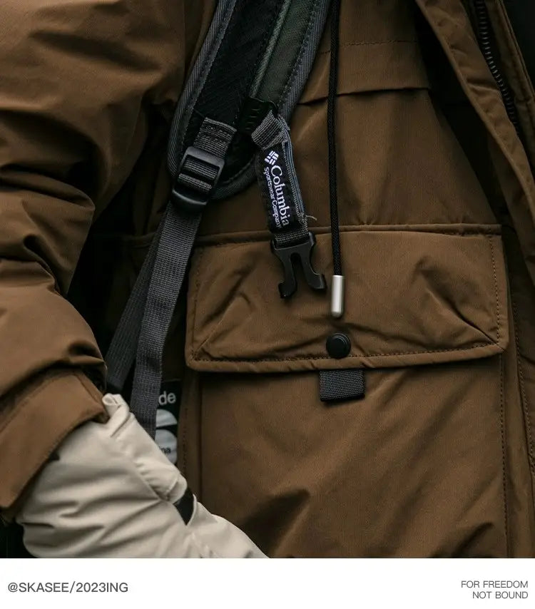 Loose Outdoor Multi-pocket Winter Workwear Hooded Down Jacket