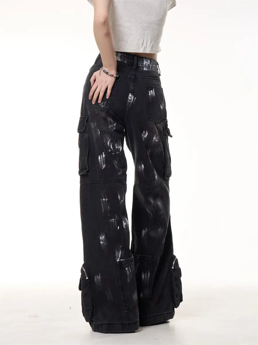 Make Old Graffiti Dyed Multi Pocket Workwear Jeans