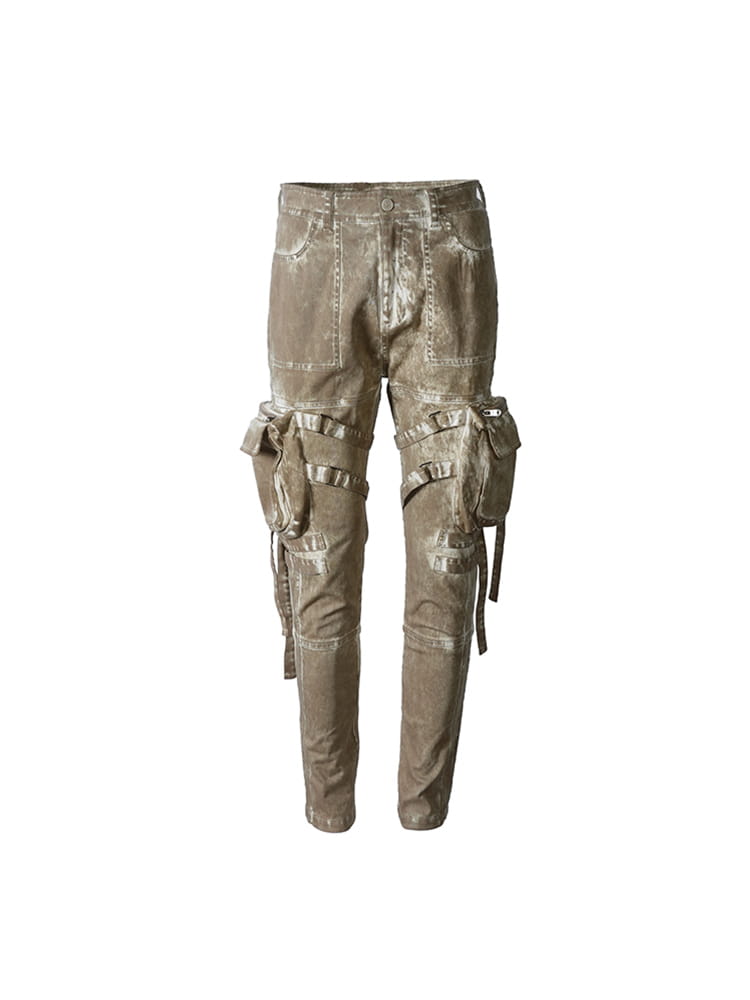 Readymade Dyed And Worn Overalls Casual Pants For Men