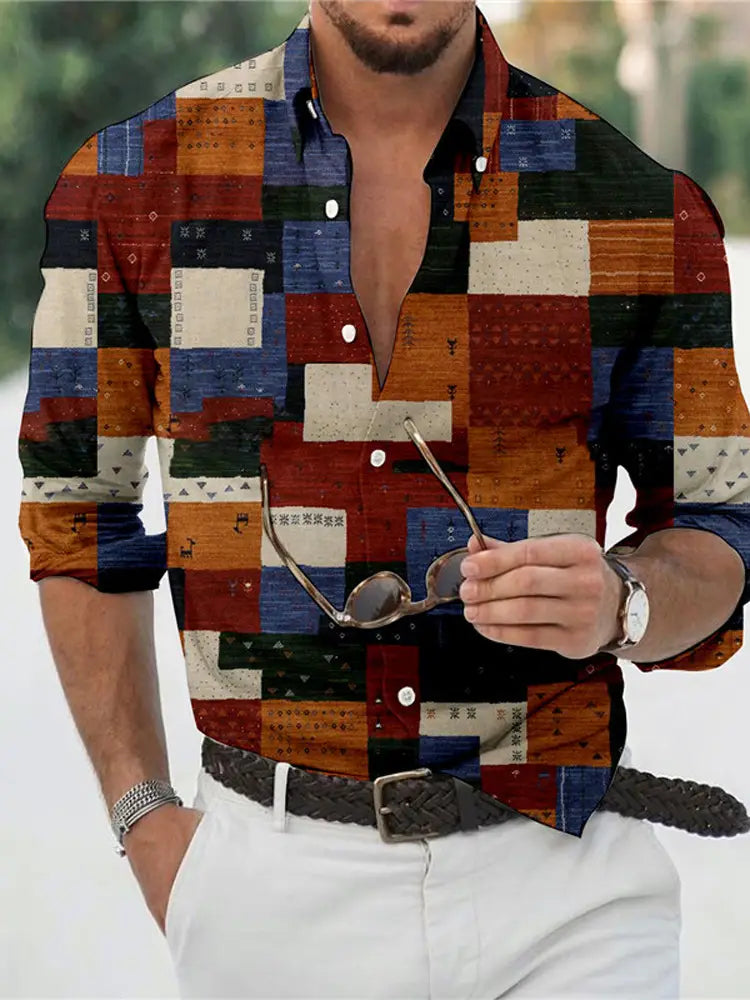 Color Matching Bamboo Linen Printed Men’s Shirt