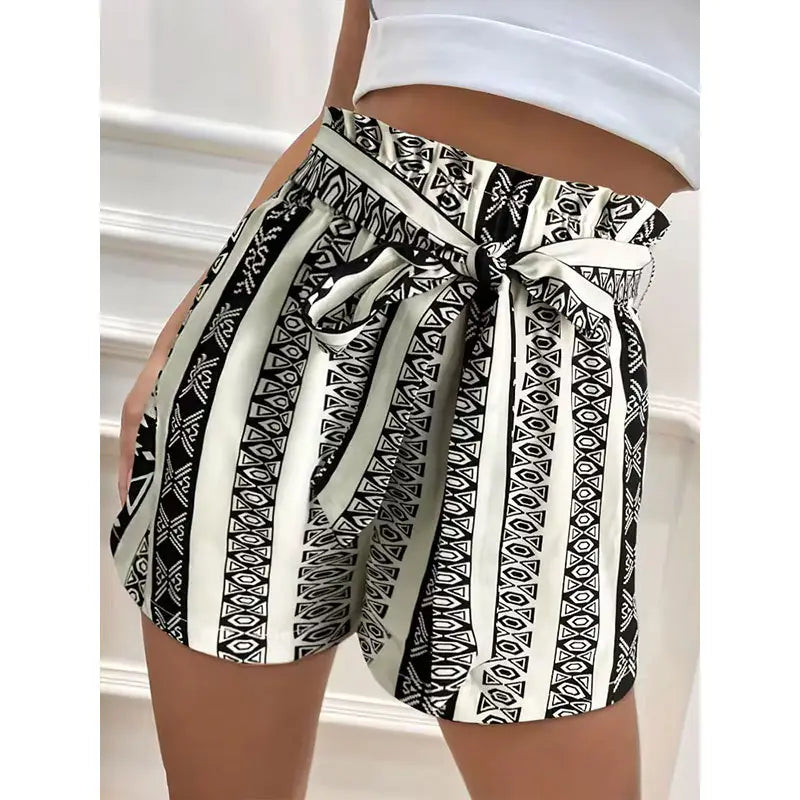 Belt Printed Casual Shorts For Commuter Women