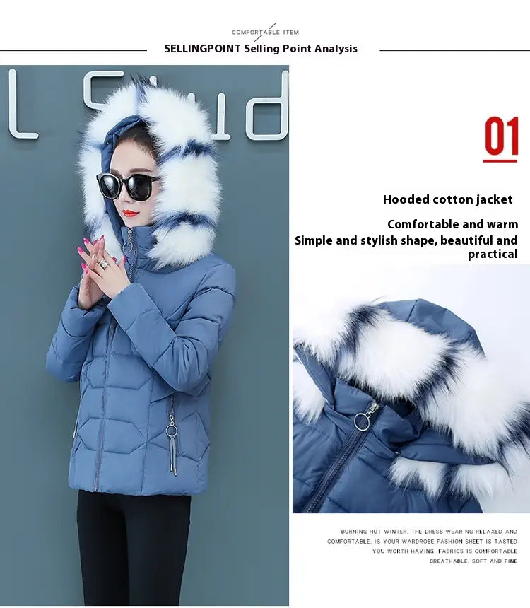 Women’s Short Detachable Large Fur Collar Cotton Coat