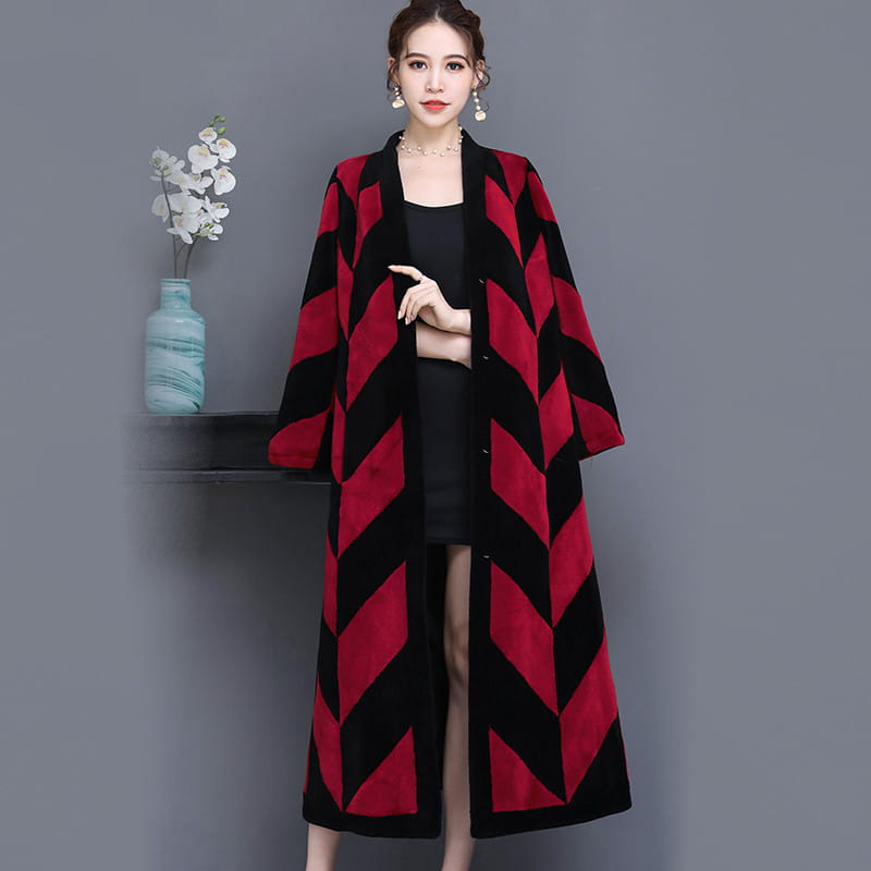 Sheep Sheared Women’s Long Over-the-knee Fur Patchwork Coat