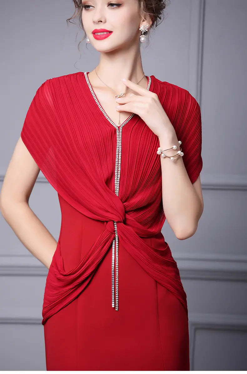 Slim Waist Length Skirt Red