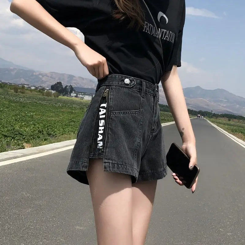 Thin High Waist Korean Style Small All-matching Denim Shorts