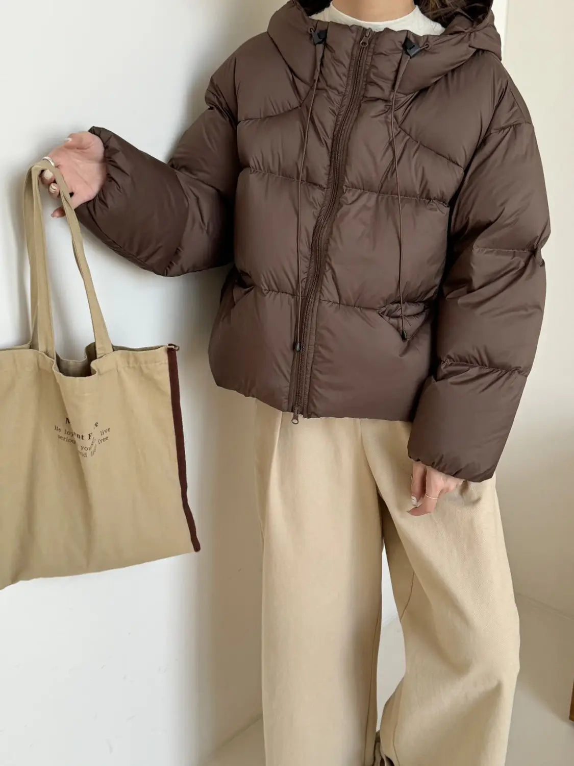 White Duck Down Puff Fluffy Hooded Down Jacket