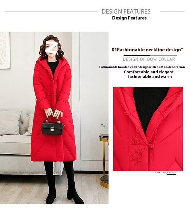 Plus Size Overknee Long Warm Hooded Cotton Jacket