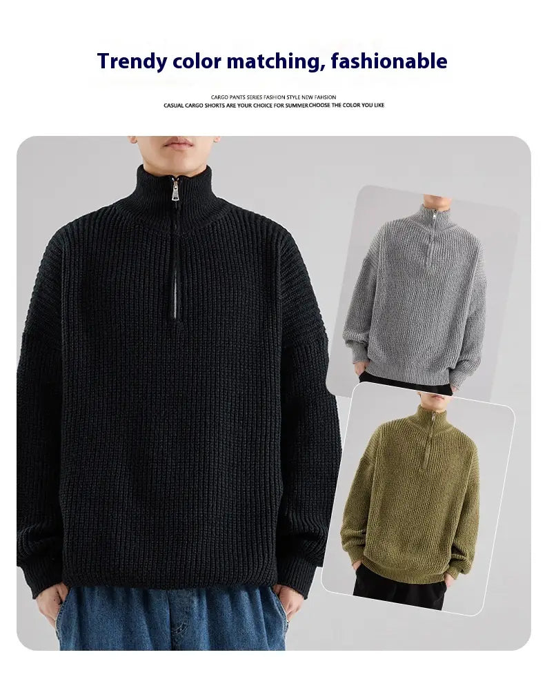 Men’s Turtleneck Half Zipper Thickening Thermal Sweater