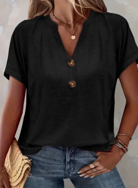 Women’s Solid Color Button Short Sleeved Shirt