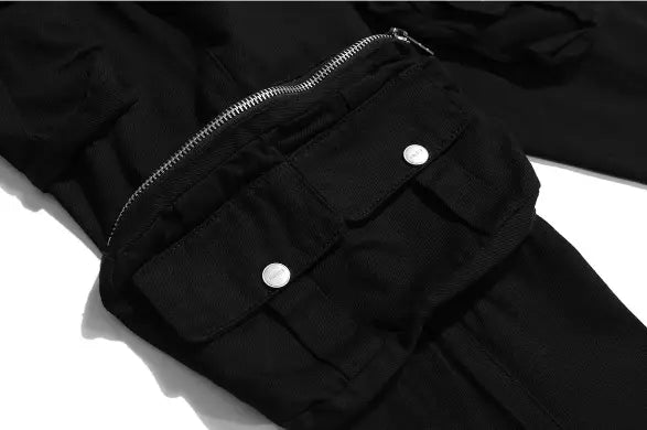 Multi-pocket Double Zipper Pocket Overalls Men’s Slim High Street
