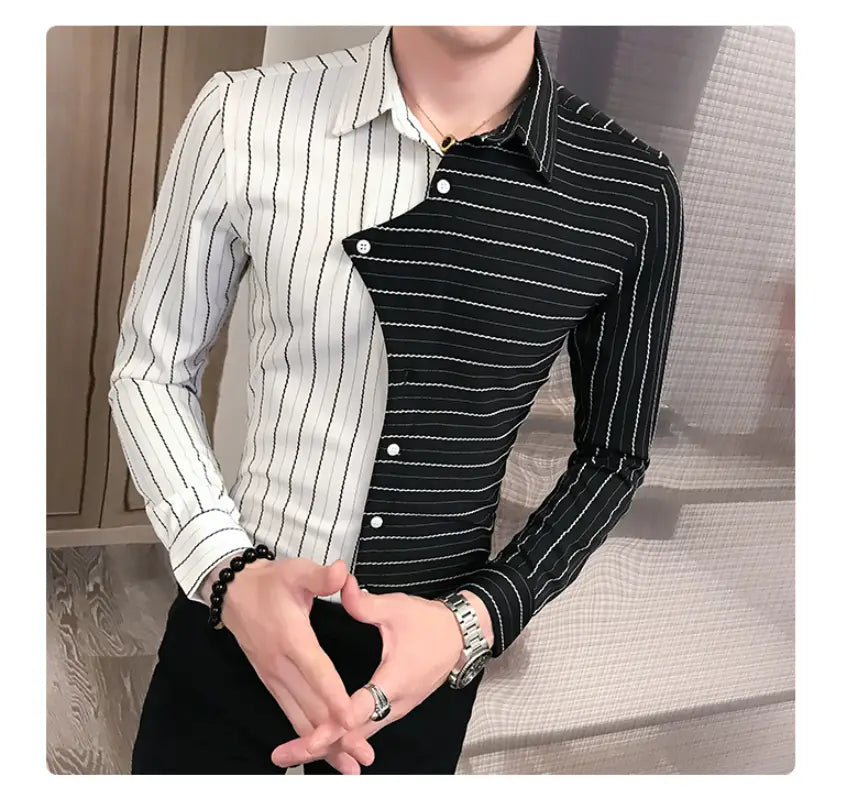 Four seasons British style contrast color stitching men shirt