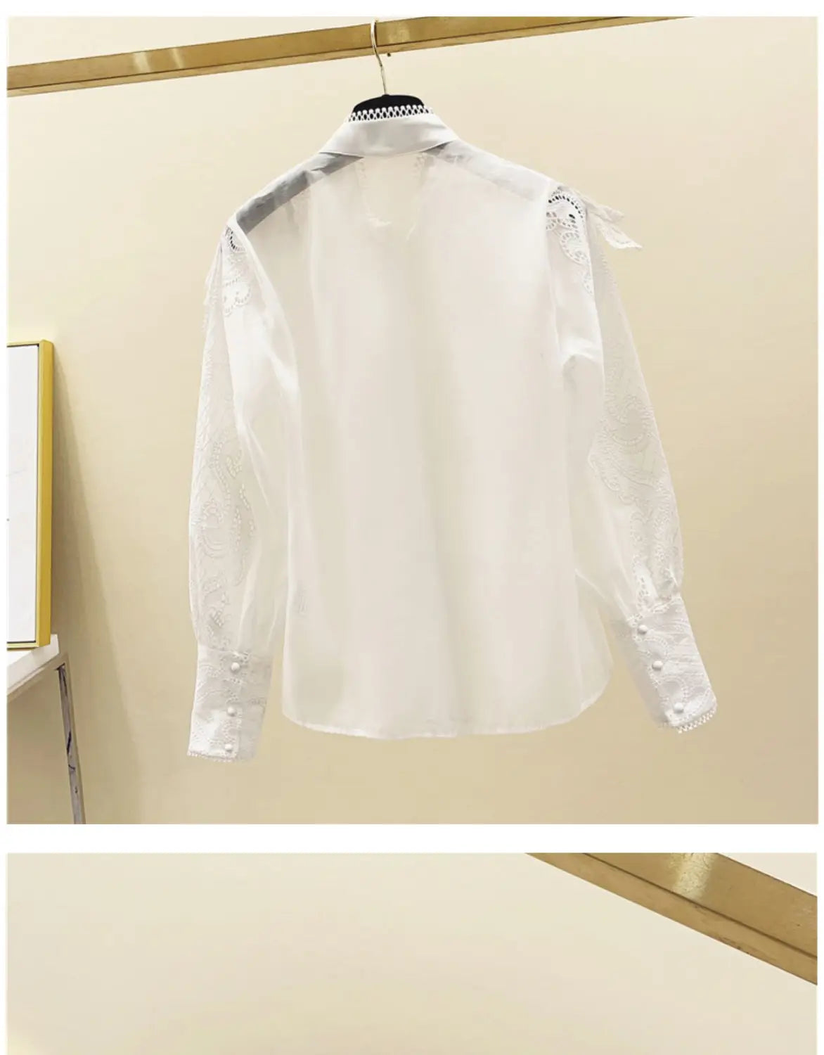 Women’s Embroidered Ruffle Stand Collar Lace Stitching White Shirt