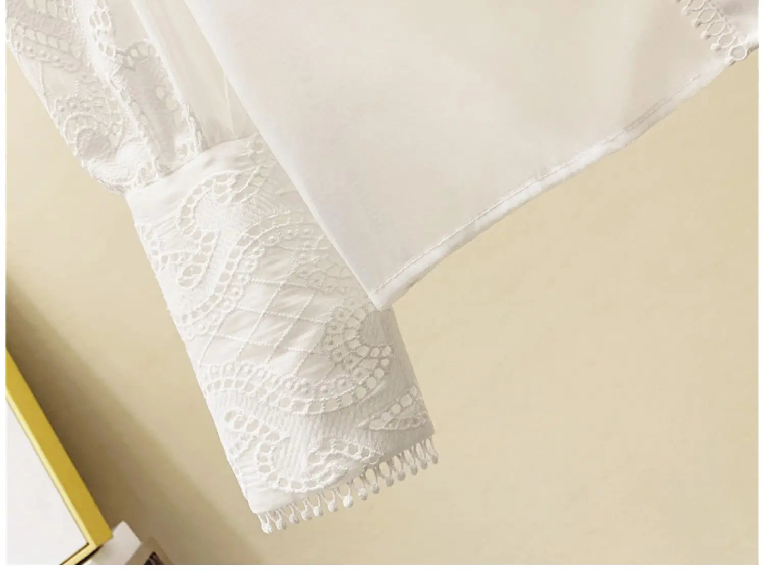 Women’s Embroidered Ruffle Stand Collar Lace Stitching White Shirt