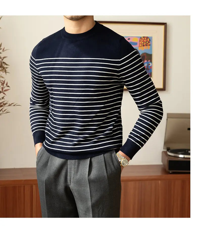 Business Commute Striped Design Contrast Color Long Sleeves Knitwear