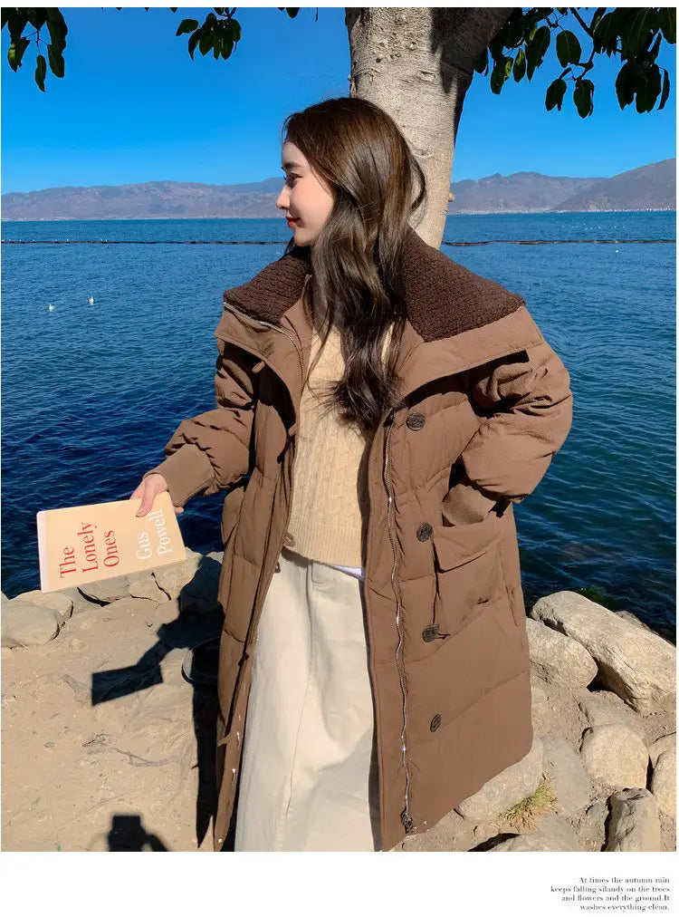Below The Knee Korean Style Fashion Loose Cotton Coat