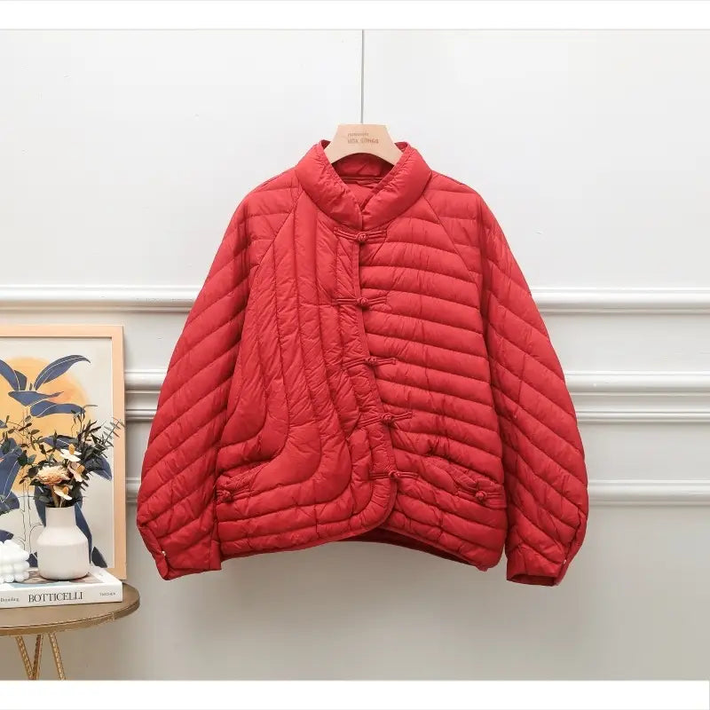 Autumn And Winter Ethnic Style Buckle White Duck Down Coat