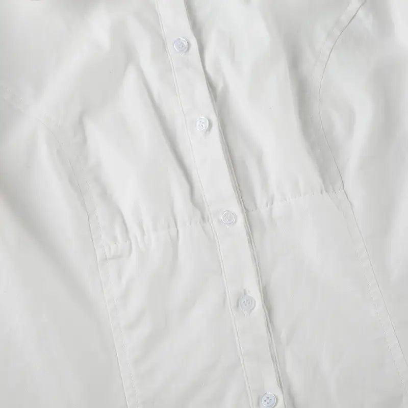 Solid Color Simple Waist Fitted Puff Sleeve Polo Shirt