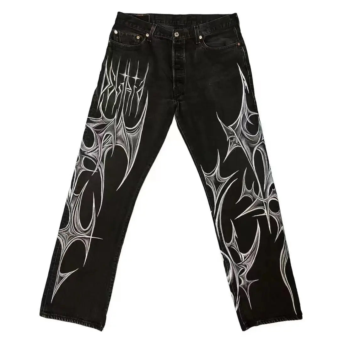 Black Jeans That Don’t Fade American Street Graffiti Style For Men And Women
