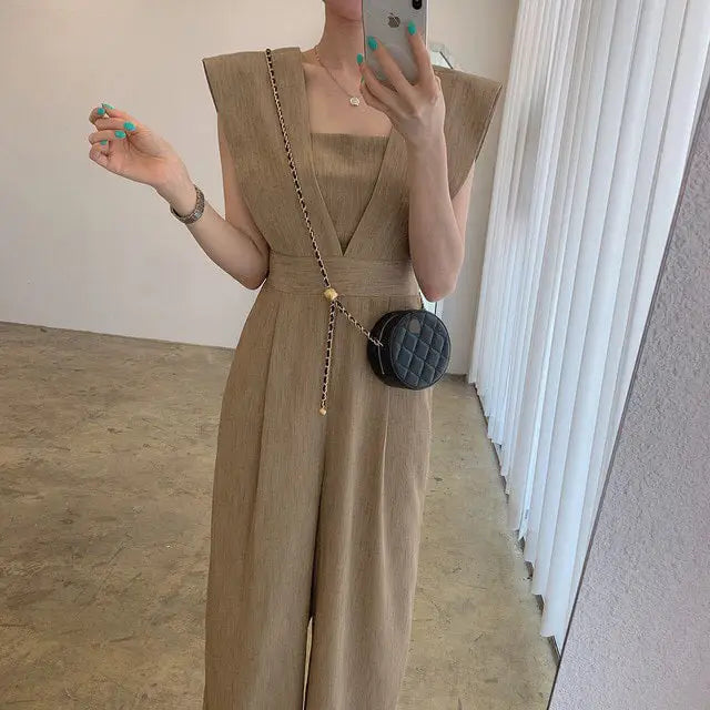 Women’s Chiffon Retro Sleeveless Jumpsuit Wide Leg Pants