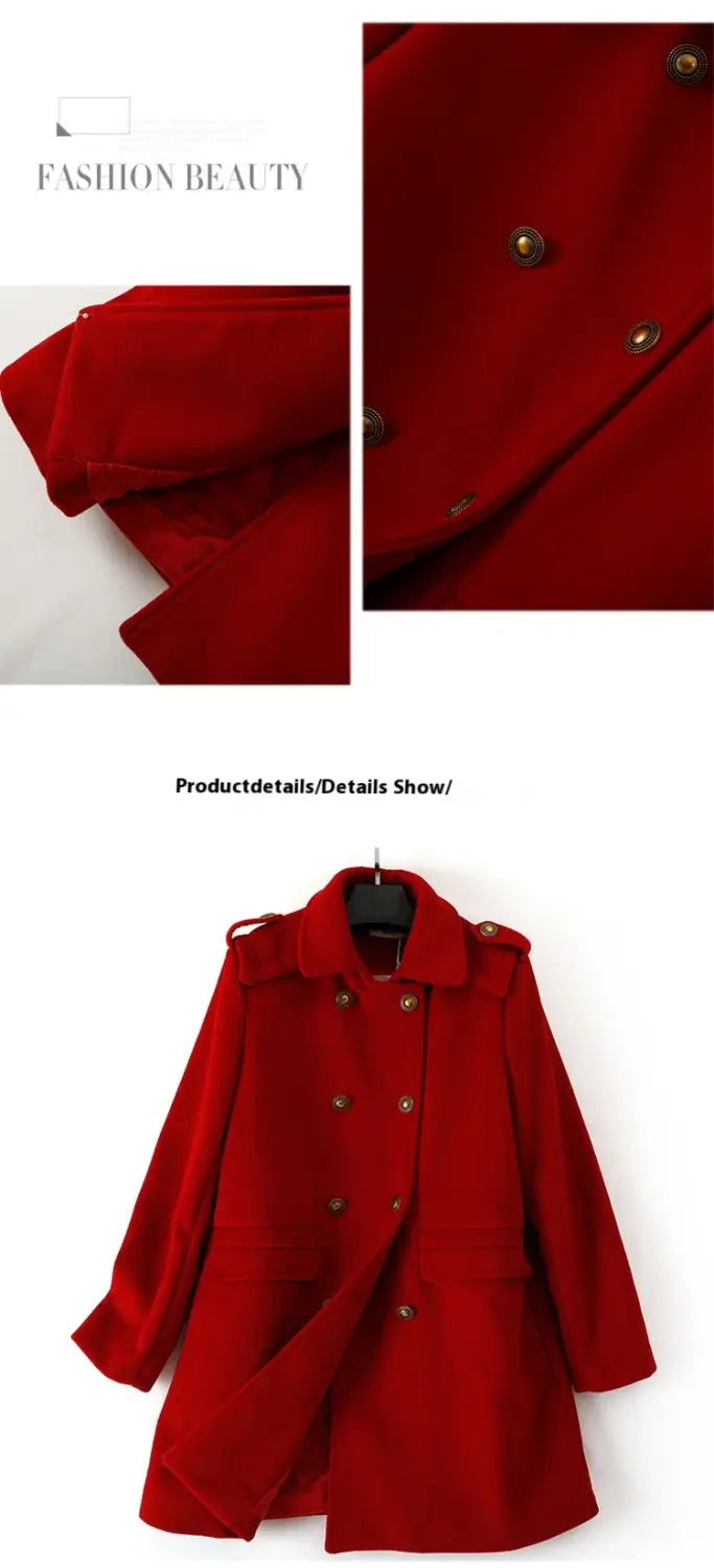 Korean Style Wool Double Breasted Coat For Women