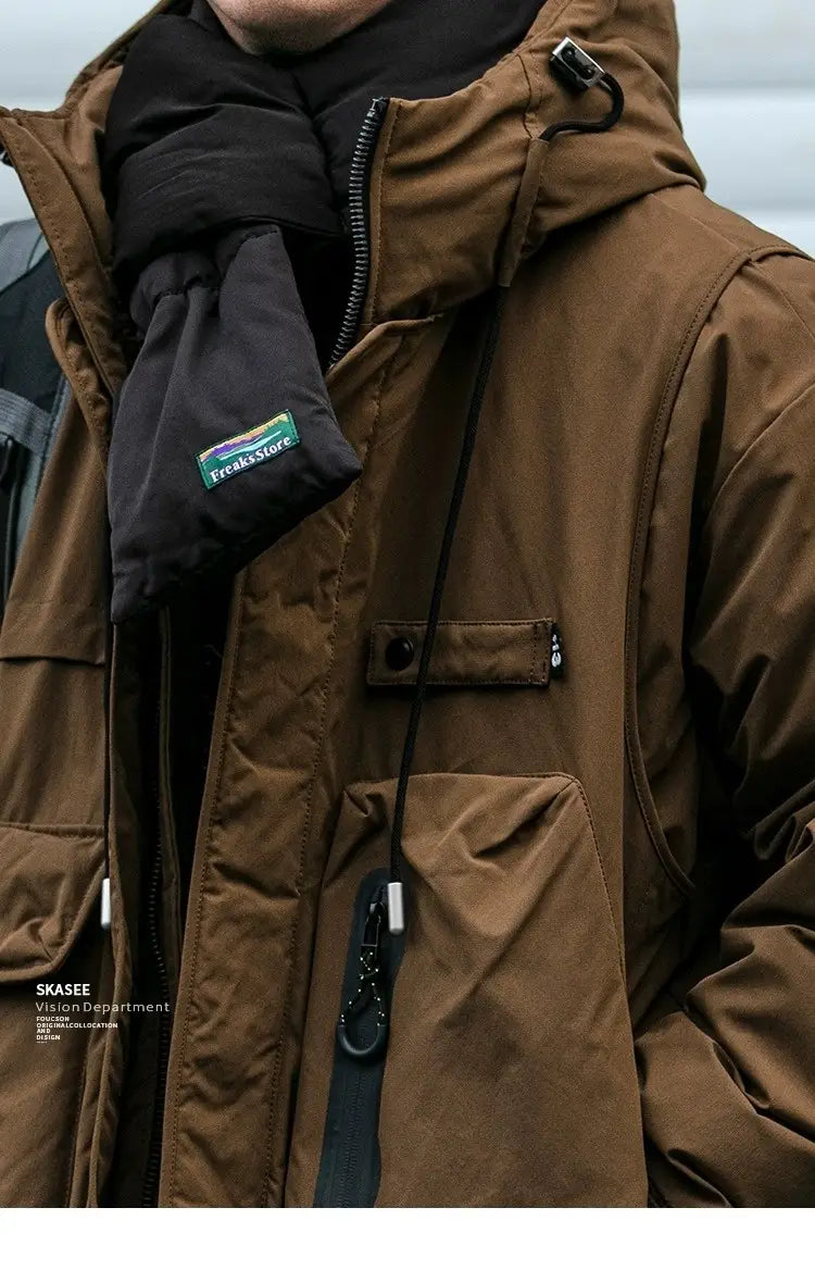 Loose Outdoor Multi-pocket Winter Workwear Hooded Down Jacket