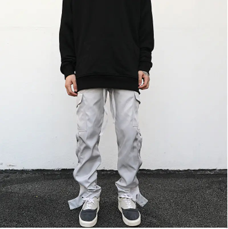 Breasted Slit Streamer Nylon Straight Overalls