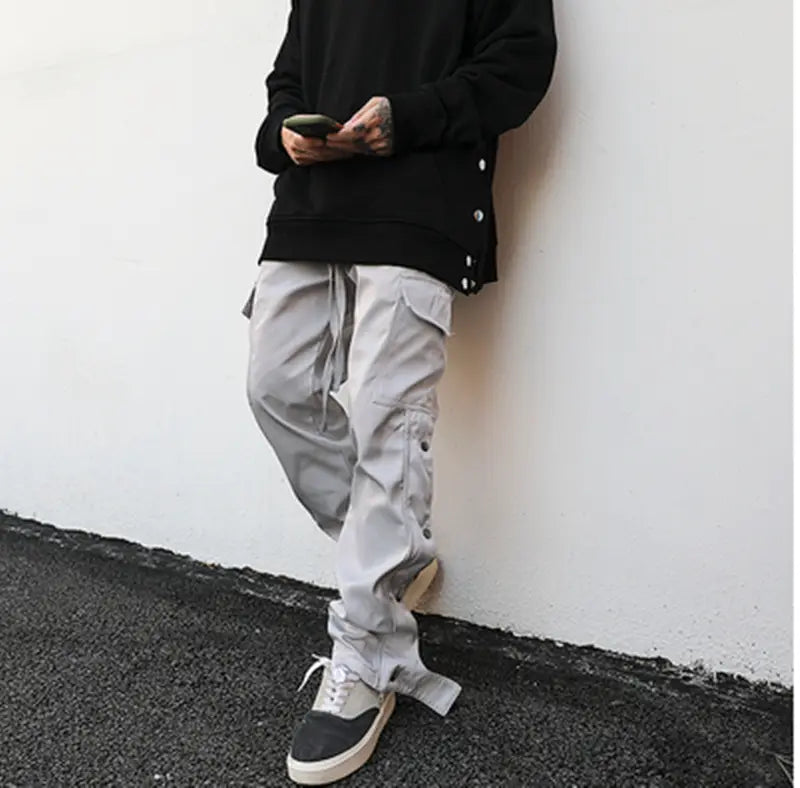 Breasted Slit Streamer Nylon Straight Overalls