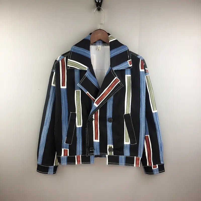 Striped Handsome Lapel Slimming Jacket Men