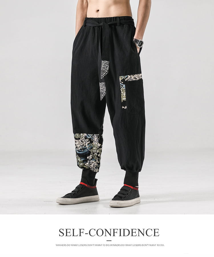 National Style 200 Jin Linen Legged Knickerbockers Men’S Japan Fashion Tang Casual Pants Loose Large Cotton