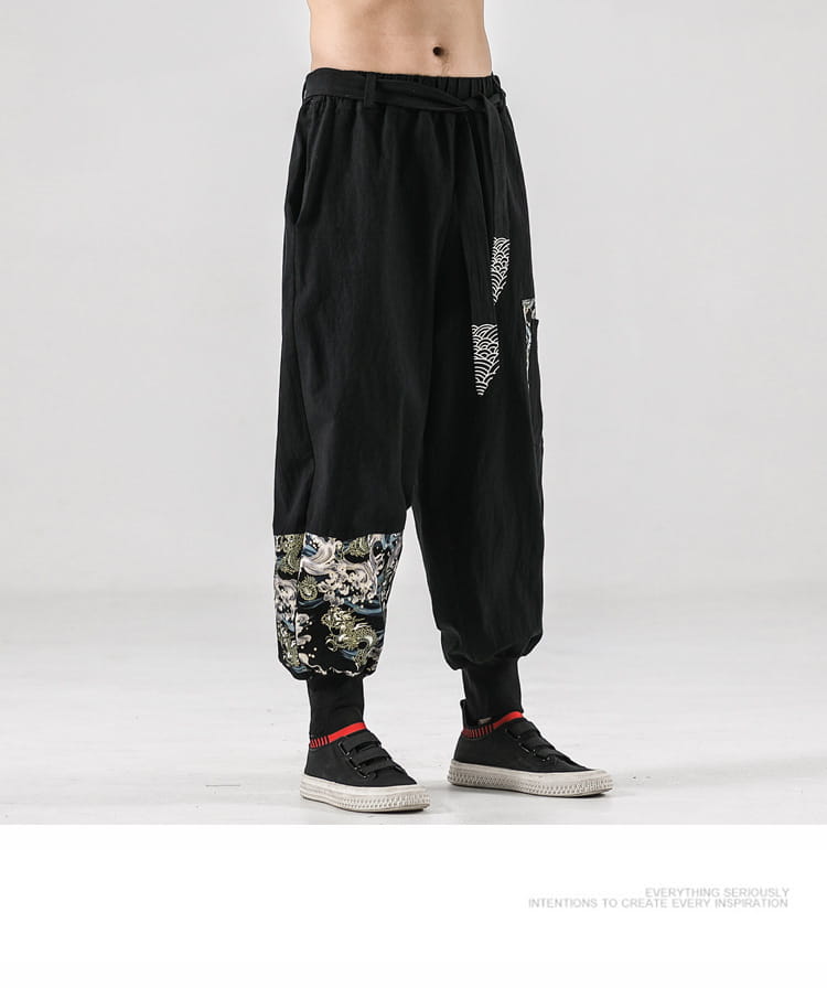 National Style 200 Jin Linen Legged Knickerbockers Men’S Japan Fashion Tang Casual Pants Loose Large Cotton