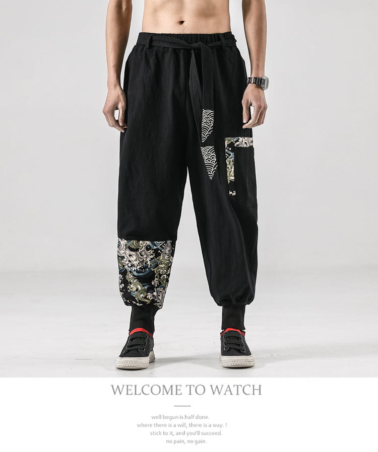 National Style 200 Jin Linen Legged Knickerbockers Men’S Japan Fashion Tang Casual Pants Loose Large Cotton