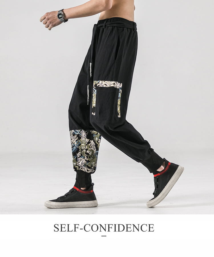 National Style 200 Jin Linen Legged Knickerbockers Men’S Japan Fashion Tang Casual Pants Loose Large Cotton