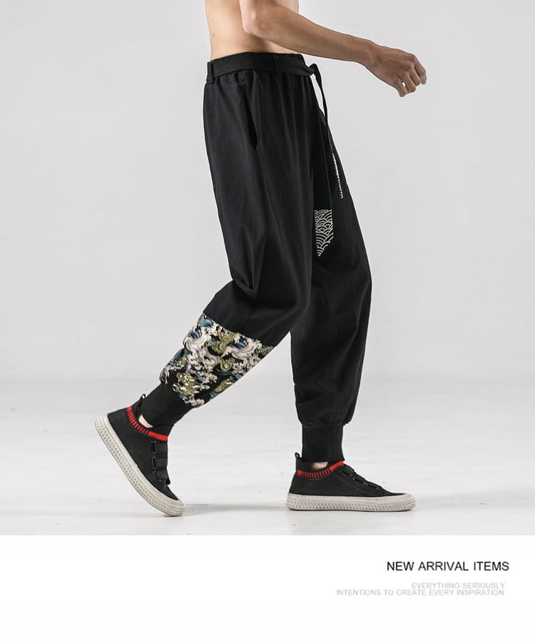 National Style 200 Jin Linen Legged Knickerbockers Men’S Japan Fashion Tang Casual Pants Loose Large Cotton
