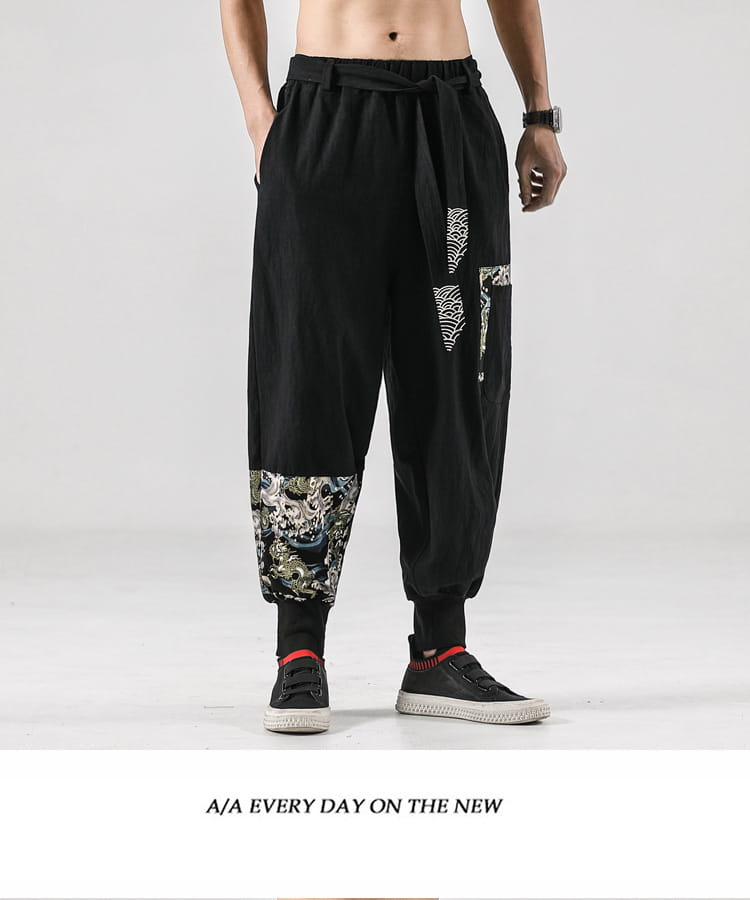 National Style 200 Jin Linen Legged Knickerbockers Men’S Japan Fashion Tang Casual Pants Loose Large Cotton
