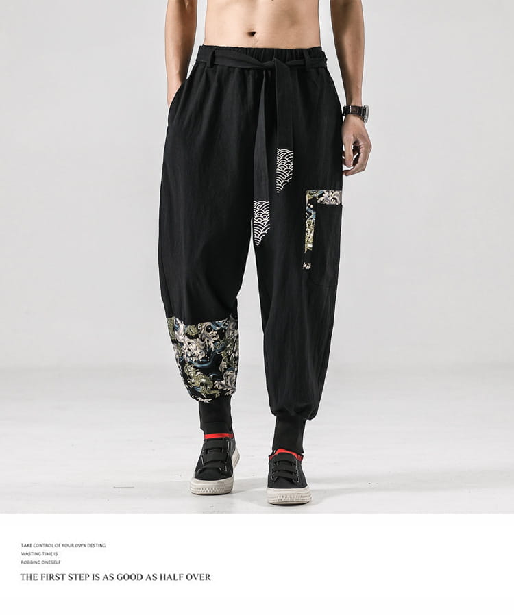 National Style 200 Jin Linen Legged Knickerbockers Men’S Japan Fashion Tang Casual Pants Loose Large Cotton