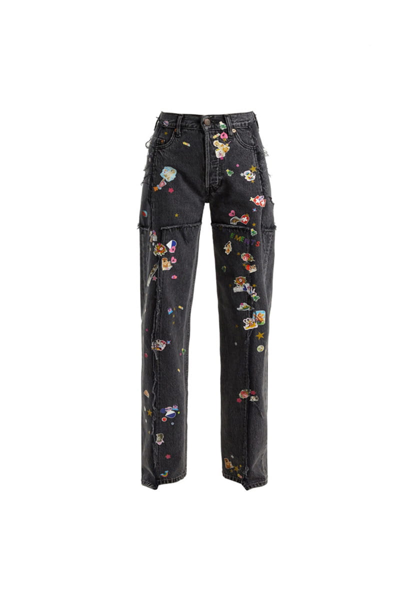 Youth With You 3 Lisa Same Black Heavy Industry Small Graffiti Hot Stamping Straight Jeans Pants