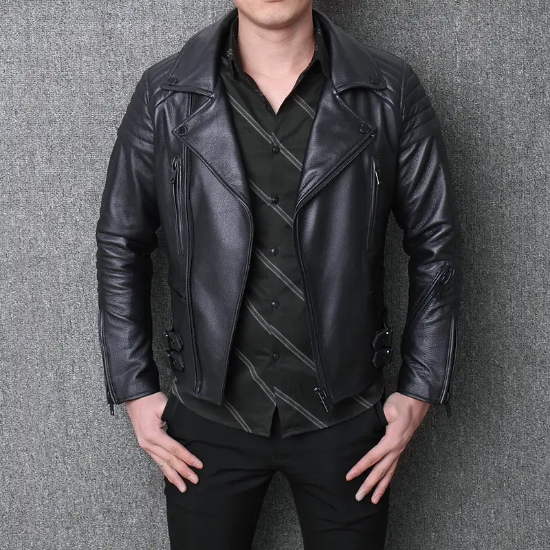 Fashion Men’s Leather Diagonal Zipper Jacket